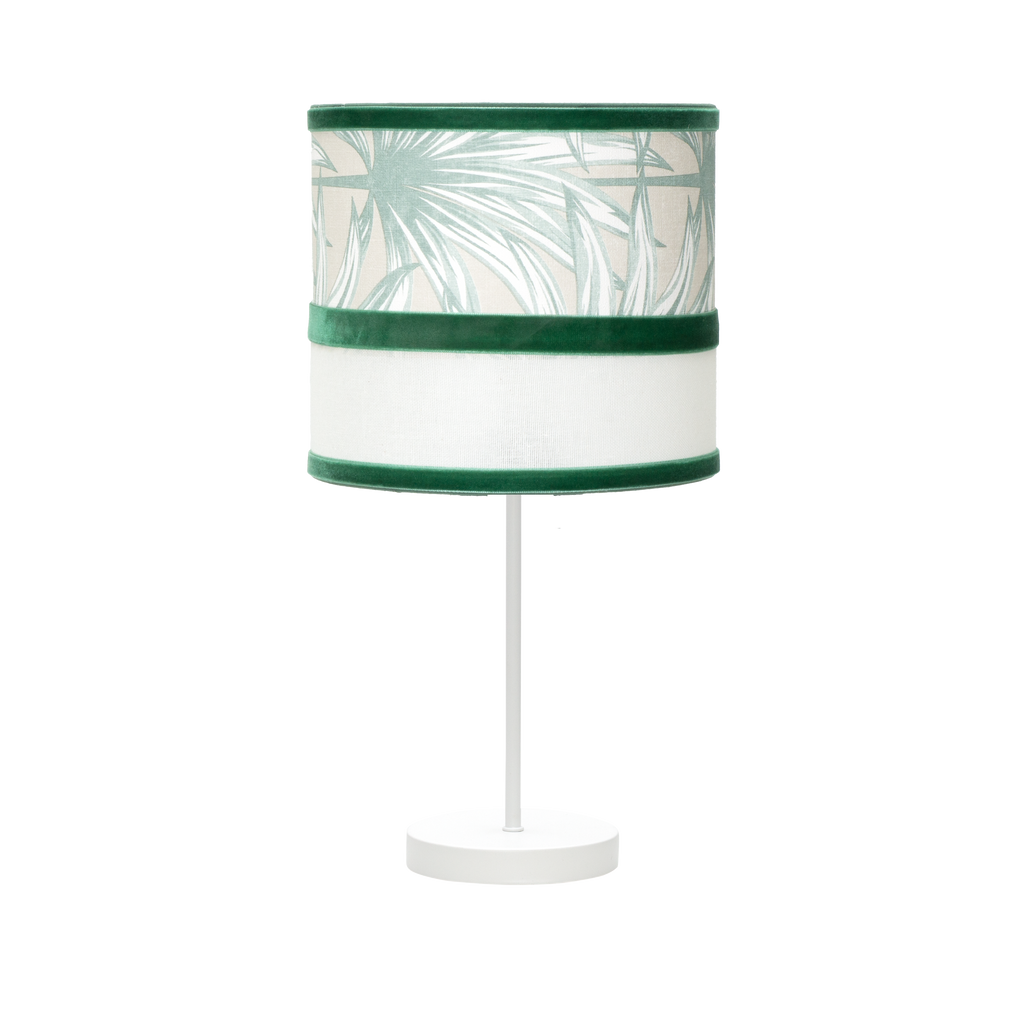 Lámpara de sobremesa Caledonia en blanco y verde, 43x17 cm, Fabrilamp, para iluminación y decoración de hogar.