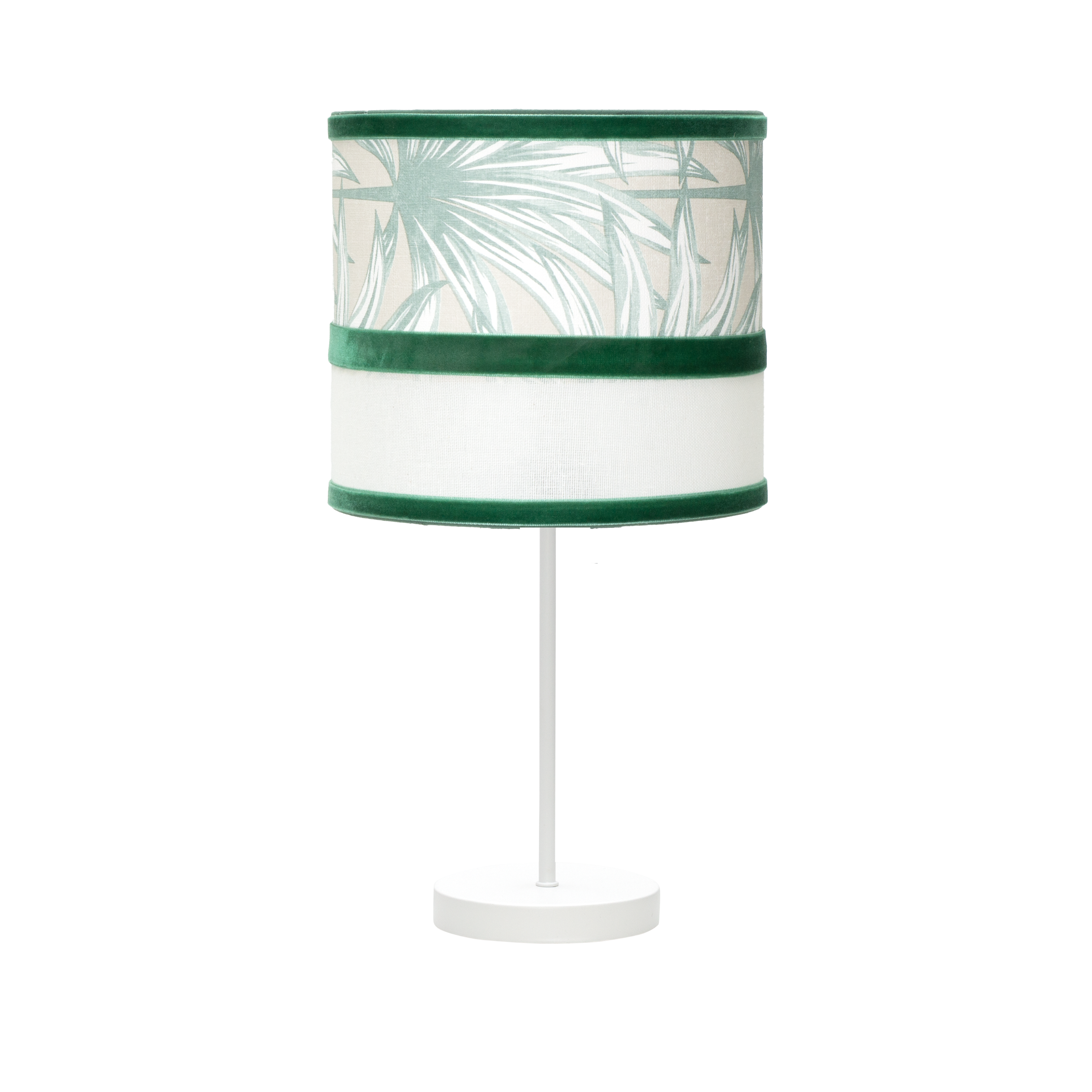 Lámpara sobremesa CALEDONIA en blanco y verde, 43x17cm, de Fabrilamp para iluminación y decoración de hogar.