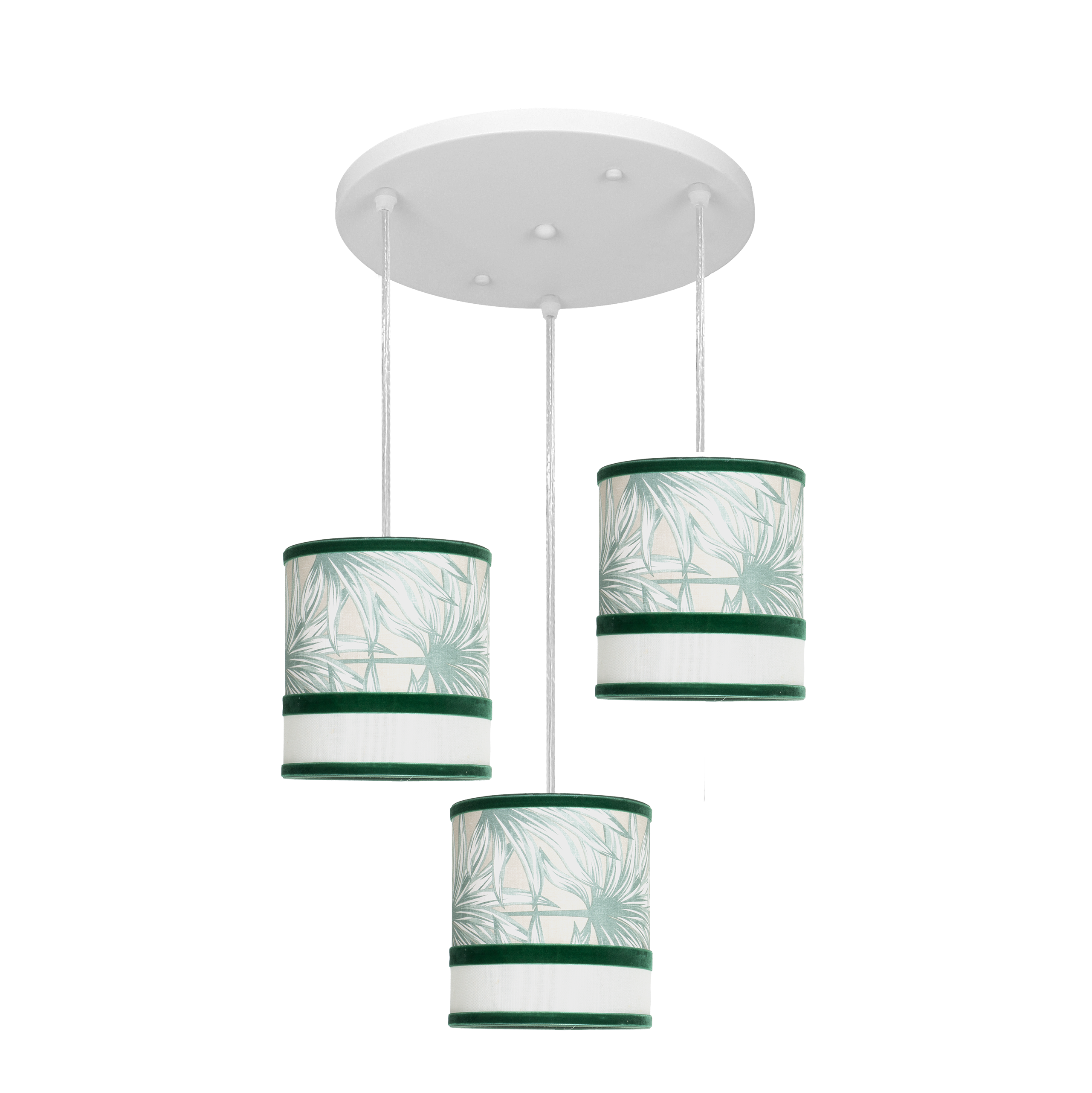 Plafón Caledonia blanco y verde con 3 casquillos E27, iluminación interior de Fabrilamp Abrila.
