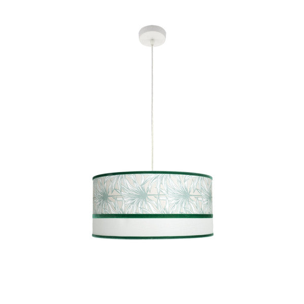 Colgante Caledonia Fabrilamp en blanco y verde, con 2xE27 y 50cm, ideal para iluminación y decoración de comedor o salón.