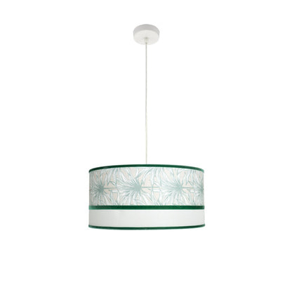 Colgante Caledonia Fabrilamp en blanco y verde, con 2xE27 y 50cm, ideal para iluminación y decoración de comedor o salón.