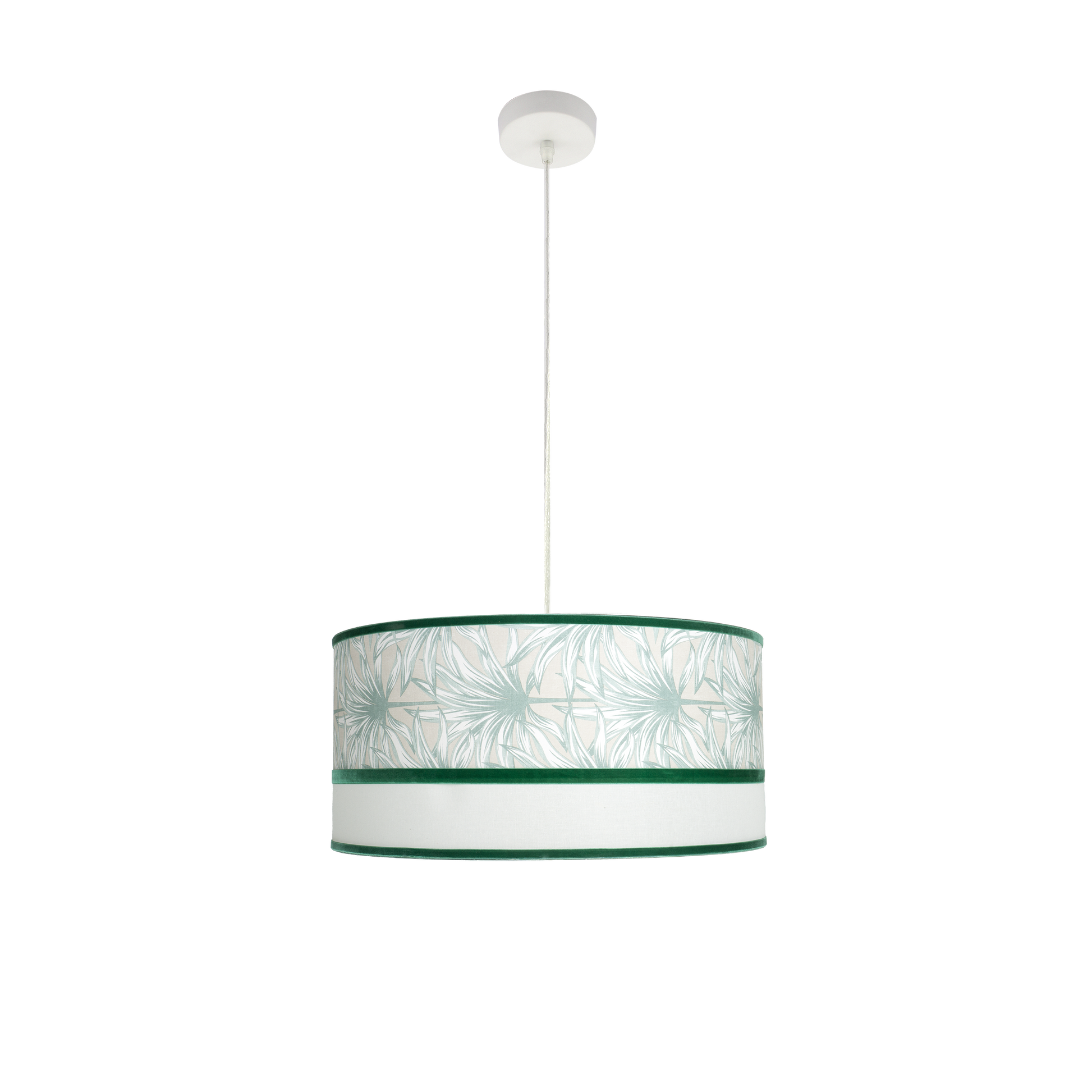 Colgante Caledonia 2xE27 blanco y verde 50cm Fabrilamp para iluminación y decoración de comedor y salón.