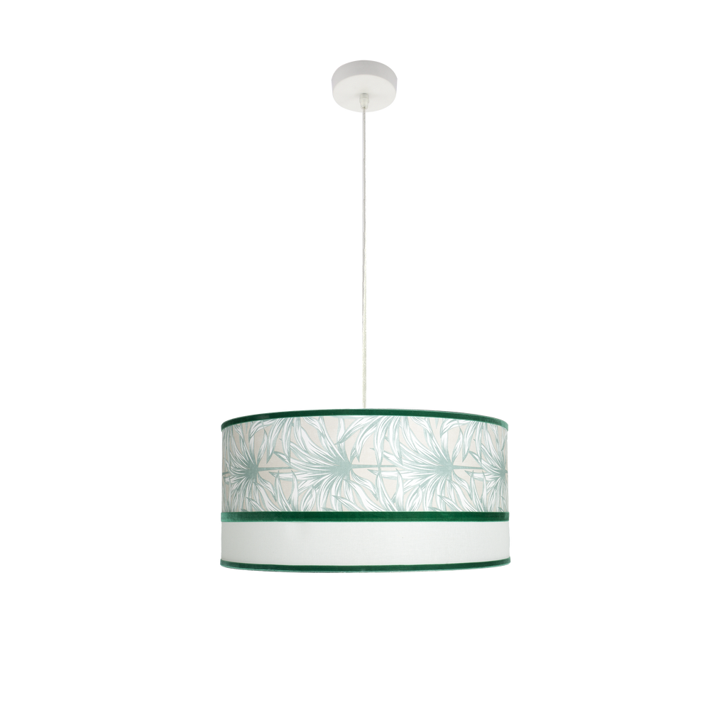 Colgante Caledonia Fabrilamp blanco y verde 50cm con 2xE27 para iluminación de comedor y salón.