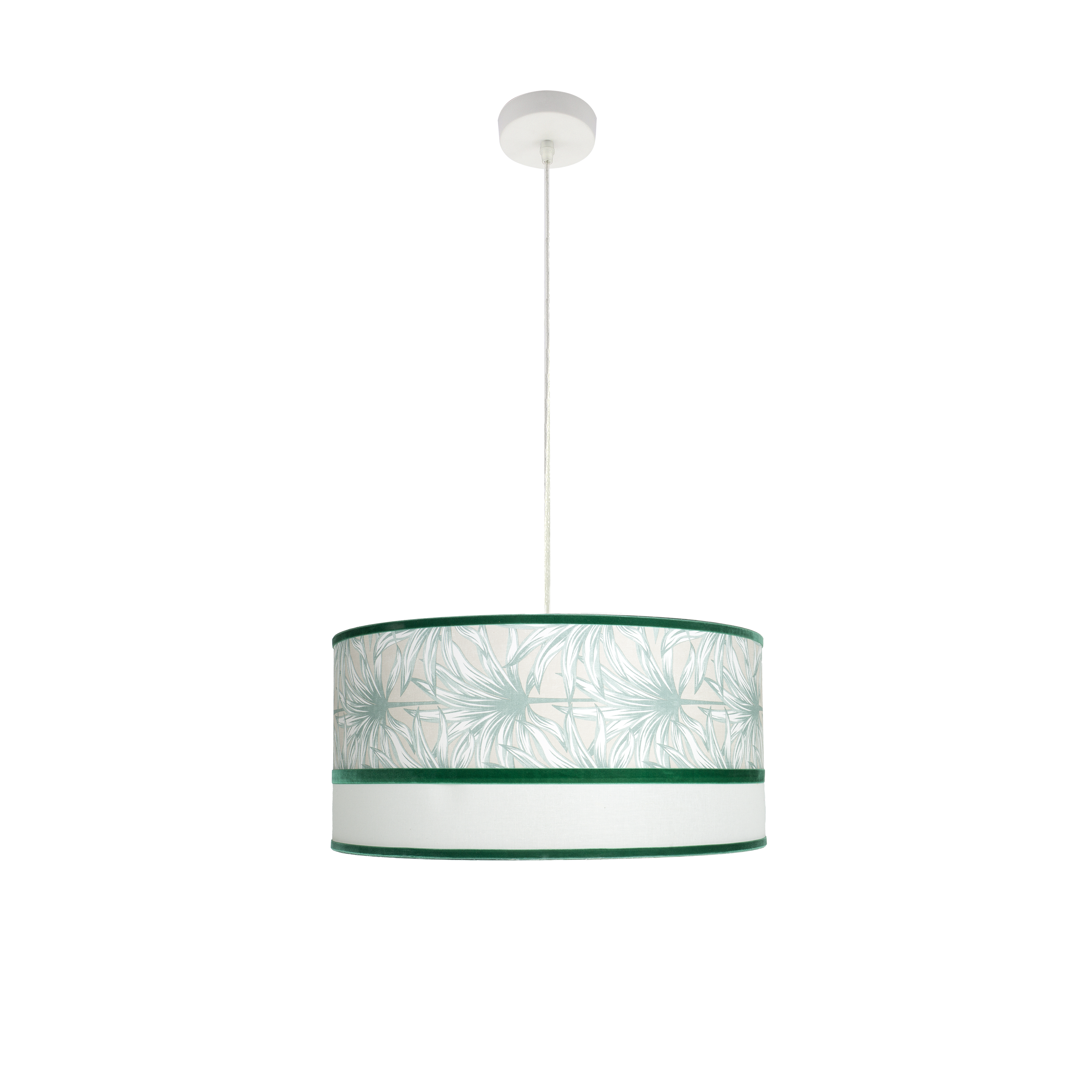 Colgante Caledonia Fabrilamp en blanco y verde, 50cm, con 2xE27 para iluminación y decoración de comedor y salón.