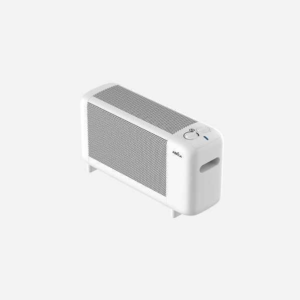 Radiador de mica Pinsapo 1000W blanco de Abrila, con termostato regulable, ahorro de energía y seguridad antivuelco para calefacción doméstica en interiores.