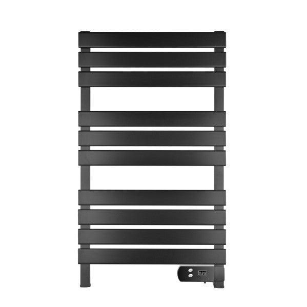 Toallero eléctrico Jalon negro de Abrila 450W con display LED y temporizador, calefacción de aluminio para baño doméstico IP24