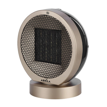 Termoventilador cerámico Pomelo 2000W negro y oro de Abrila, modelo 251722075 con tecnología PTC oscilante para calefacción eficiente y ahorro de energía en interiores domésticos.