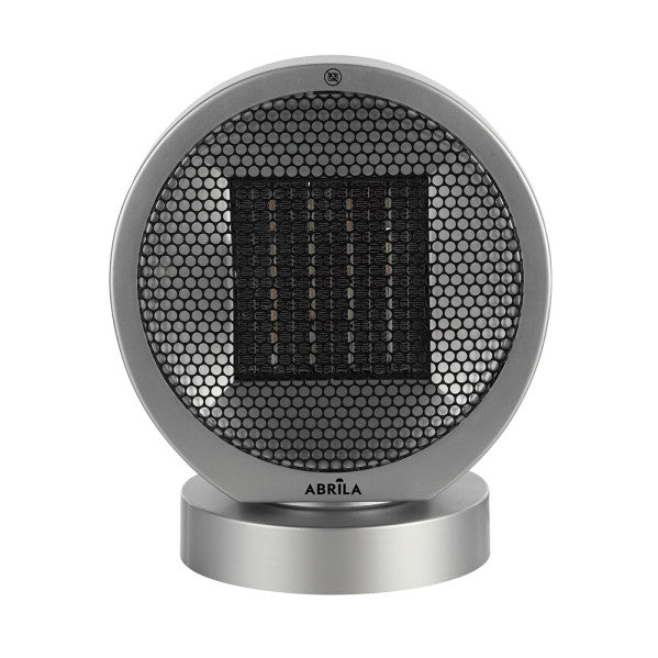 Termoventilador cerámico Pomelo 2000W de Abrila en negro y plata, modelo AI2 con tecnología PTC para calefacción eficiente y ahorro de energía en el hogar. Diseño portátil, oscilante y doméstico, ideal para calentar espacios con calefacción cerámica segura.