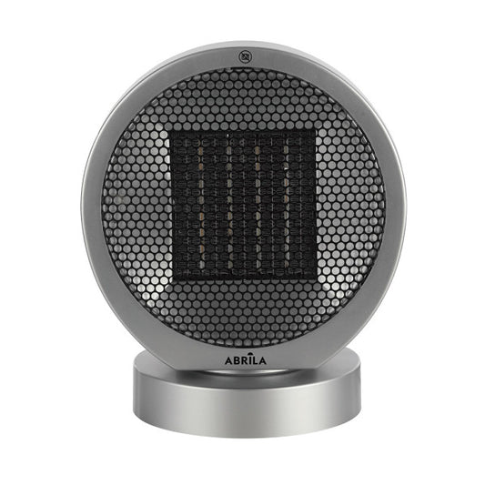 Termoventilador cerámico Pomelo 2000W de Abrila en negro y plata, modelo AI2 con tecnología PTC para calefacción eficiente y ahorro de energía en el hogar. Diseño portátil, oscilante y doméstico, ideal para calentar espacios con calefacción cerámica segura.