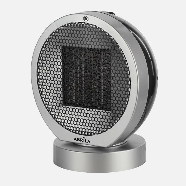 Termoventilador cerámico Pomelo 2000W negro y plata de Abrila, calefacción oscilante portátil con tecnología PTC para hogar doméstico eficiente en ahorro de energía.