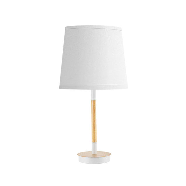 Lámpara de sobremesa Alondra en blanco y haya de 45 cm, marca Fabrilamp, para iluminación y decoración interior.