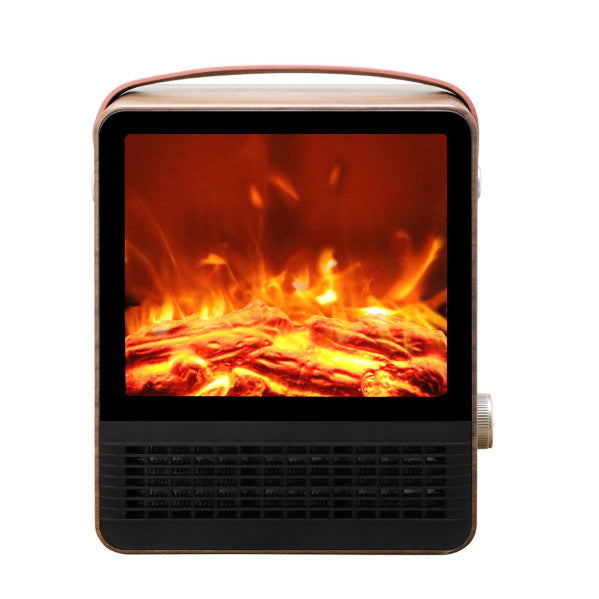 Termoventilador cerámico Caleta 1500W marrón de Abrila con tecnología PTC, diseño vintage y efecto llama para calefacción eficiente en interiores domésticos, ahorro de energía AI2, modelo 253121502