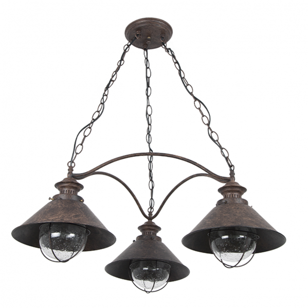 Lámpara colgante rústica Nautic Marrón 3L de Abrila, modelo 91.520/3 con 3xE27, diseño náutico en metal y cristal para iluminación difusa en interiores decorativos.