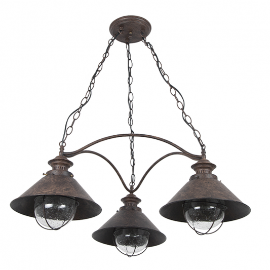 Lámpara colgante rústica Nautic Marrón 3L de Abrila, modelo 91.520/3 con 3xE27, diseño de metal y cristal para iluminación náutica difusa en interiores.