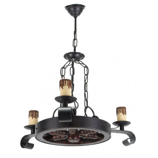 Lámpara rústica de rueda vintage en marrón, diseño industrial 3xE27 de 51x51cm para decoración interior doméstica, fabricada en metal, policarbonato y resina por Abrila (92.527/3)