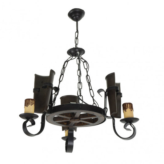 Lámpara rústica Cantina 3xE27 en marrón de Abrila, modelo 92.528/3, ideal para decoración interior doméstica con base de metal, resina y policarbonato en estilo rústico.