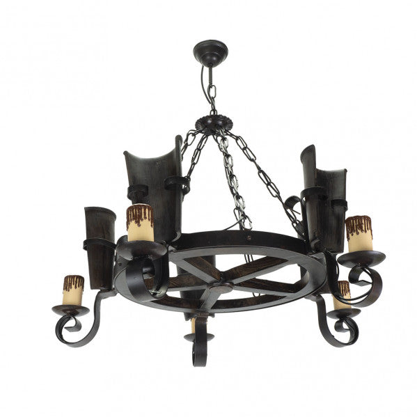 Lámpara rústica Cantina 5xE27 en marrón, modelo Abrila 92.528/5 con base de metal y resina, ideal para decoración interior doméstica con difusor de policarbonato.