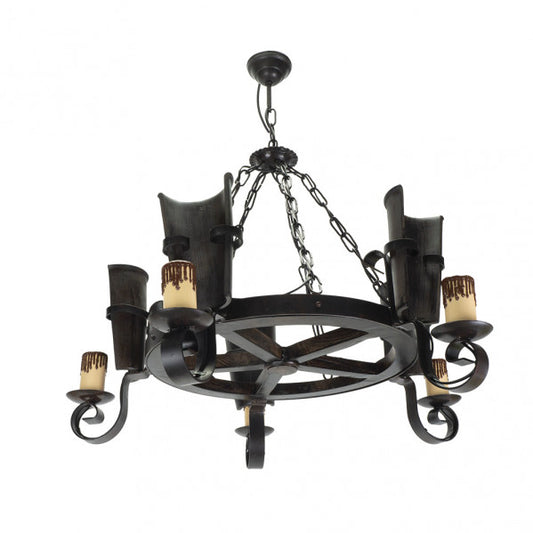 Lámpara rústica Cantina 5xE27 en marrón, modelo Abrila 92.528/5 con base de metal y resina, ideal para decoración interior doméstica con difusor de policarbonato.