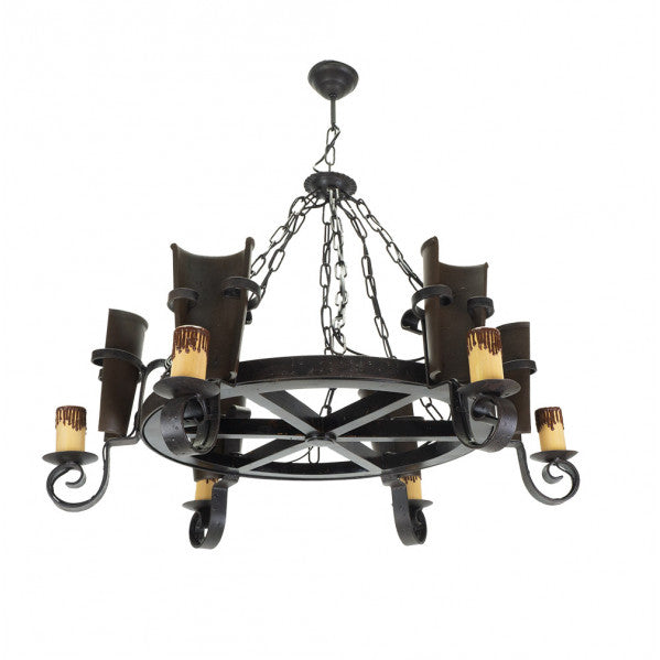 Lámpara de techo rústica Cantina 6xE27 en marrón rústico, diseño vintage de Abrila modelo 92.528/6 en metal y resina para decoración interior y uso doméstico.