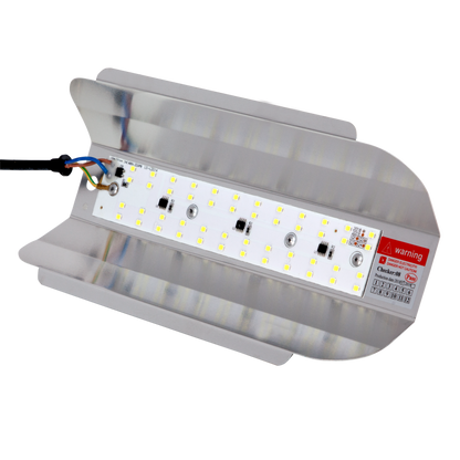 Proyector LED 50W Blanco Frío Fabrilamp 99.3568-RF, carcasa de metal níquel para exterior (jardín), iluminación técnica