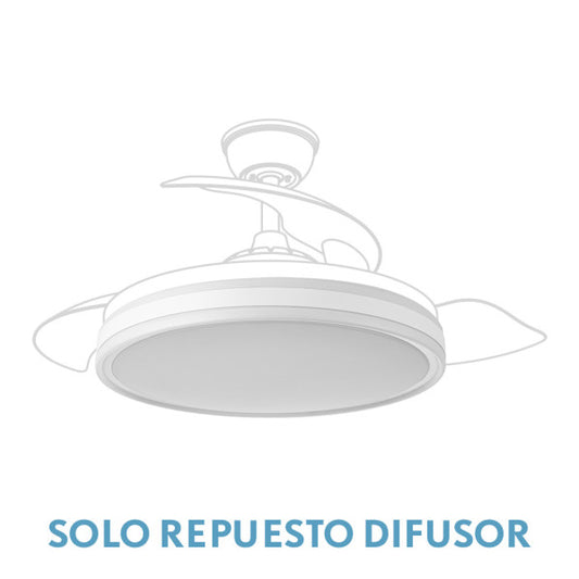 Difusor Bayomo Blanco Grande para Ventiladores Abrila, parte 99.DIF-BAYOMO-BLA, en policarbonato, ideal para el mantenimiento y reparación de sistemas de ventilación del hogar. Accesorio esencial para asegurar un rendimiento óptimo y diseño elegante en blanco.
