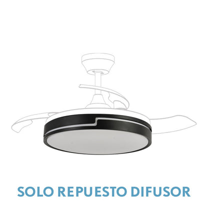 Alt Image:
Alt View: Difusor repuesto para ventilador Olimpia Grande Negro, modelo 99.DIF-OLIMPIA-NEGRO. Pieza original de calidad para mantenimiento de ventiladores. Fabricado en policarbonato y color negro, compatible con accesorios Abila.