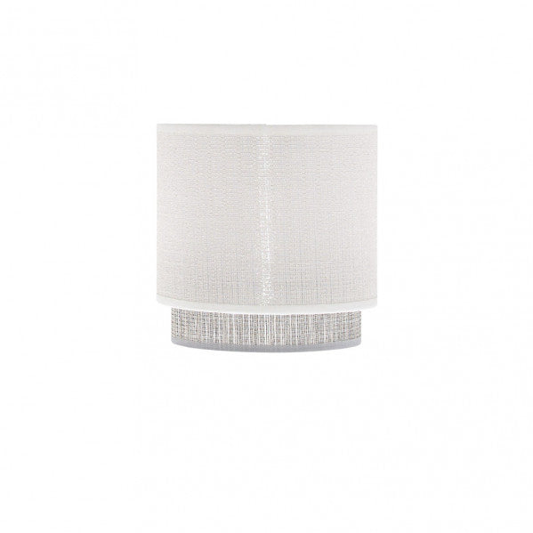 Pantalla de lámpara Kenya: blanca y gris, 14 cm, para bombilla E14, uso doméstico, interior, tela textil, Fabrilamp, modelo 99.PA-111052001