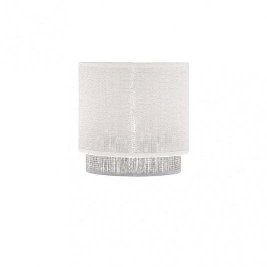 Pantalla de lámpara Kenya: blanca y gris, 14 cm, para bombilla E14, uso doméstico, interior, tela textil, Fabrilamp, modelo 99.PA-111052001