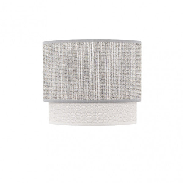 Pantalla de sobremesa Kenya gris y blanco en textil para lámpara con base E14 – Fabrilamp 99.PA-111071028, iluminación interior y decoración doméstica.