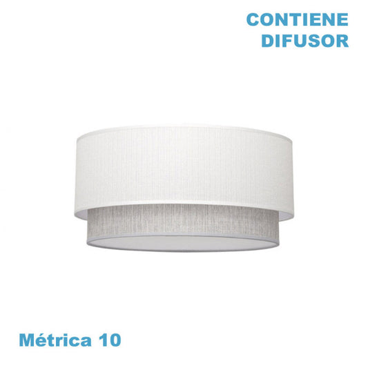 Pantalla Colgante Kenya M10 en blanco y gris, lámpara colgante textil para iluminación interior | Fabrilamp 99.PA-111095001