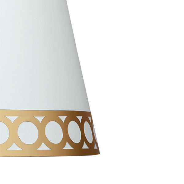 Pantalla de lámpara Dalia en blanco y oro, FabriLamp. Iluminación decorativa para dormitorio y salón, ideal para interiorismo.