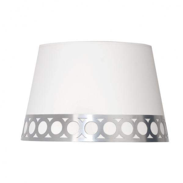 Pantalla sobremesa Dalia E14 Blanca/Plata de Fabrilamp, pantalla de lámpara de interior en blanco y plata para comedor, salón o dormitorio; compatible con bombilla E14.