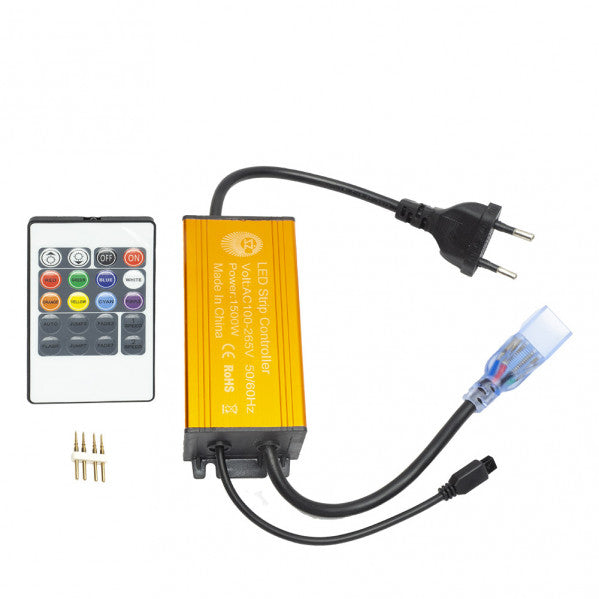 Control remoto RGB 220V 100m – Fabrilamp 99.RGB-RC-B, mando a distancia para tiras LED, iluminación técnica doméstica, color Negro/Naranja