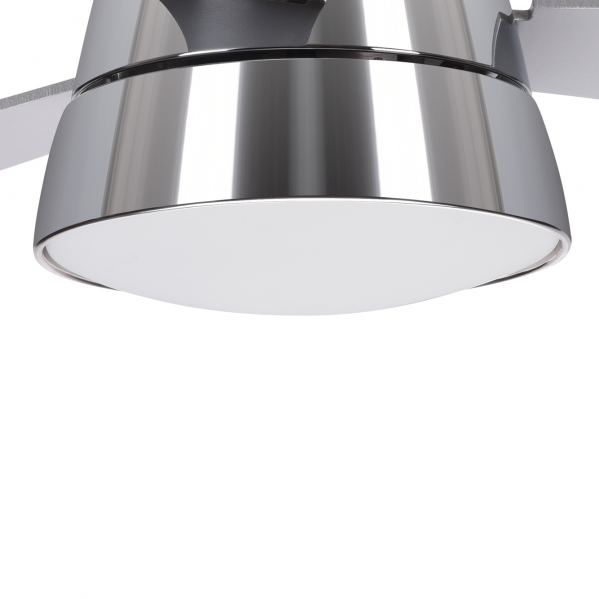 Tulipa de ventilador Iseran en acabado cromo brillante por Abrila, accesorio de cristal certificado CE para repuestos de ventiladores, modelo 99.TUL-ISERAN con opción de reciclaje.