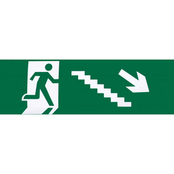 Adhesivo de Salida de Emergencia para Escalera Derecha – Fabrilamp A124SAL-ESC-DE-BAJ, color Blanco/Verde, policarbonato, señalización de seguridad para uso doméstico.