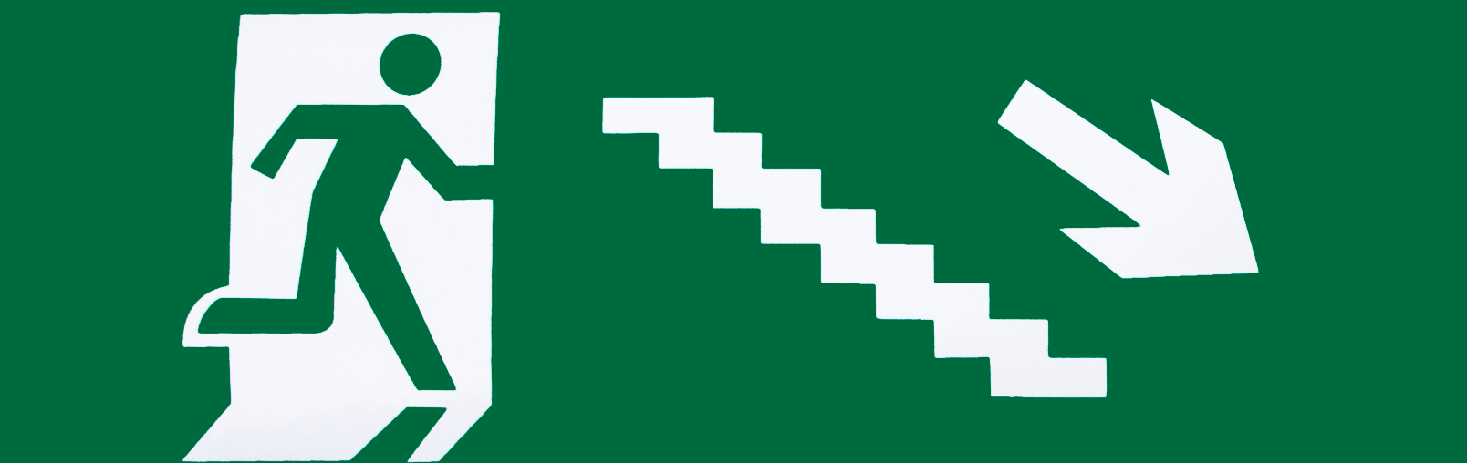 Adhesivo de salida de emergencia para escalera derecha (Fabrilamp A124SAL-ESC-DE-BAJ), color blanco/verde, señalización de seguridad para interiores, material policarbonato.