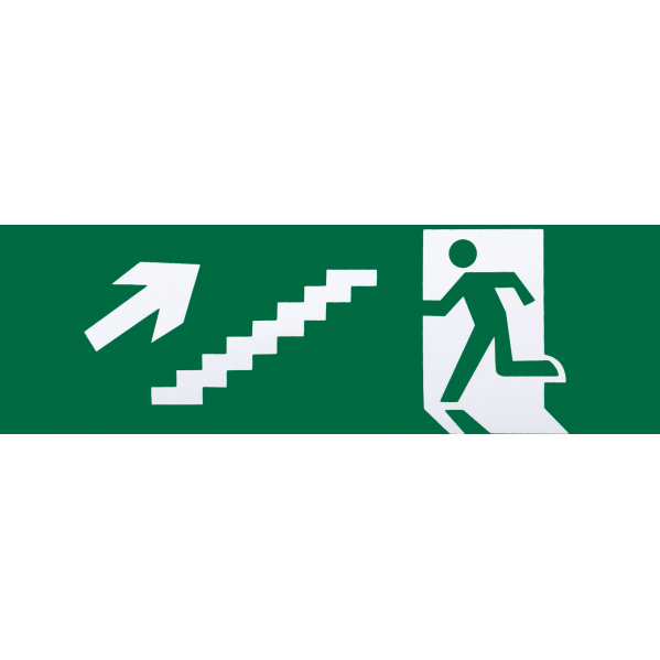 Adhesivo señalización salida de emergencia para escalera (subida), 6,5x20 cm, blanco y verde, Fabrilamp, modelo A124SAL-ESC-DE-SUB