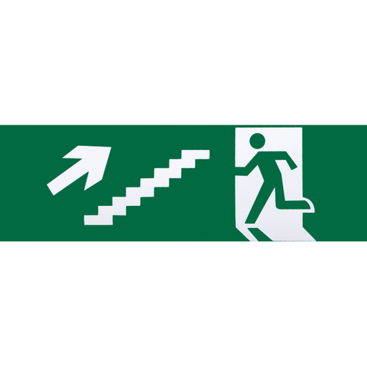 Adhesivo señalización salida de emergencia para escalera (subida), 6,5x20 cm, blanco y verde, Fabrilamp, modelo A124SAL-ESC-DE-SUB