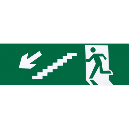 Adhesivo de Salida de Emergencia para Escalera Izquierda, 6,5x20 cm, Fabrilamp A124SAL – señal en blanco y verde, de policarbonato, para interior, luces de emergencia.