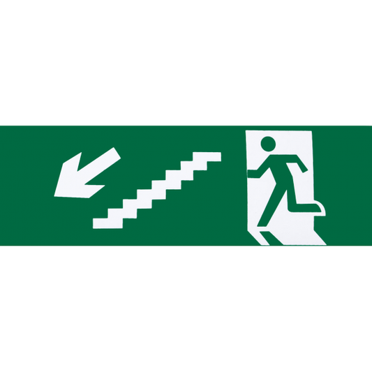 Adhesivo de Salida de Emergencia para Escalera Izquierda, 6,5x20 cm, Fabrilamp A124SAL – señal en blanco y verde, de policarbonato, para interior, luces de emergencia.