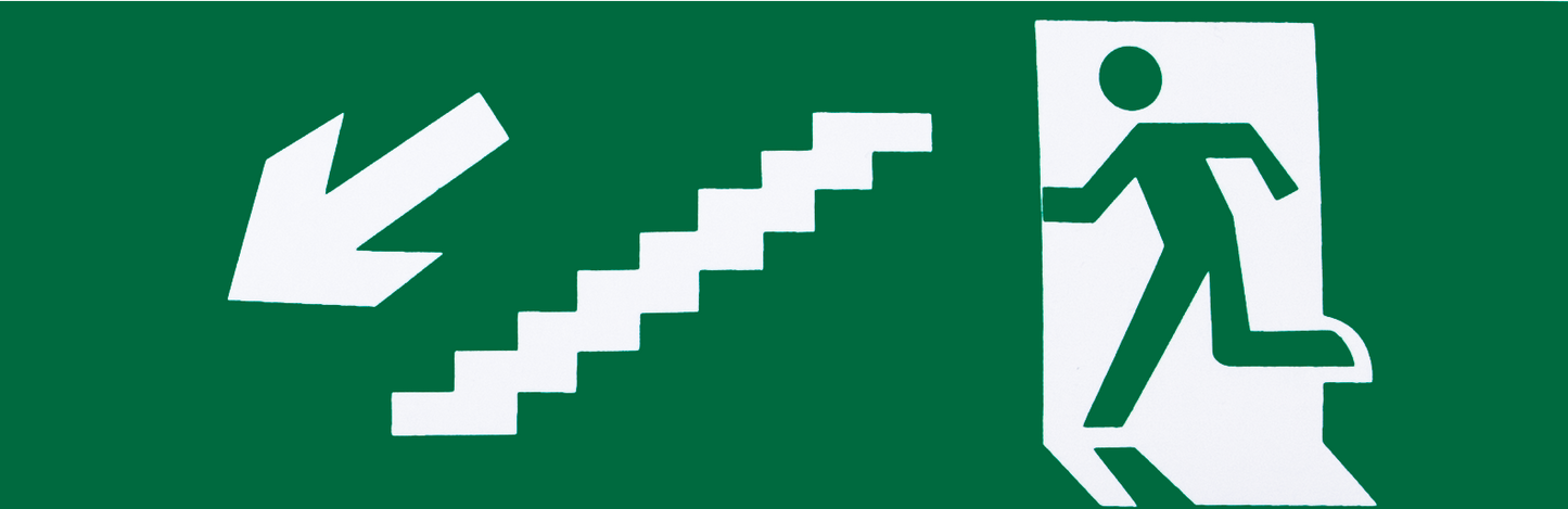 Adhesivo de Salida de Emergencia para escalera izquierda, 6,5 × 20 cm, Fabrilamp A124SAL – señal interior blanco/verde en policarbonato, luces de emergencia