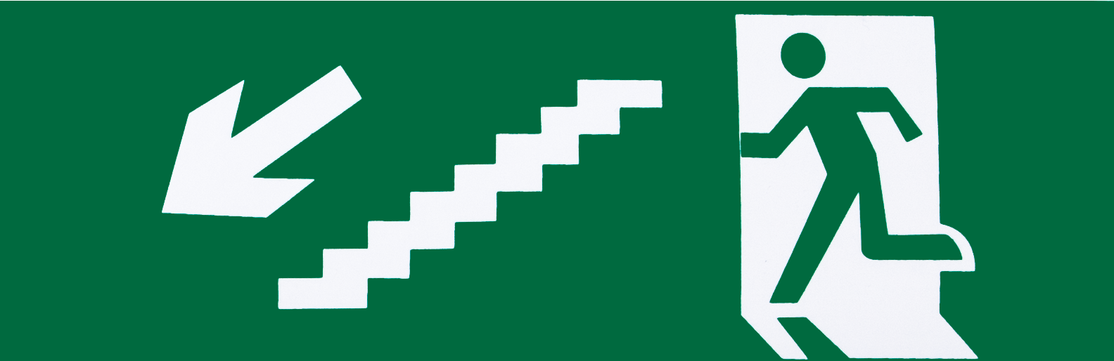 Adhesivo de Salida de Emergencia para escalera izquierda, 6,5 × 20 cm, Fabrilamp A124SAL – señal interior blanco/verde en policarbonato, luces de emergencia