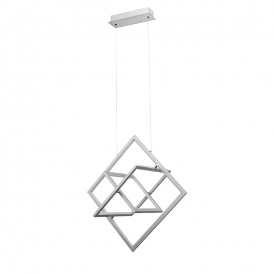 Lámpara colgante Lexie en acabado cromo de Abrila, modelo A18950120B con 50W de potencia LED, diseño contemporáneo moderno en metal y policarbonato blanco natural para iluminación interior.