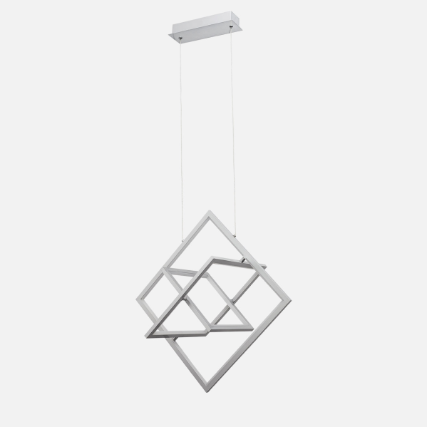 Lámpara colgante Lexie en cromo de Abrila, modelo A18950120B, 50W con iluminación LED moderna, diseño contemporáneo en metal y policarbonato blanco natural para interiores.