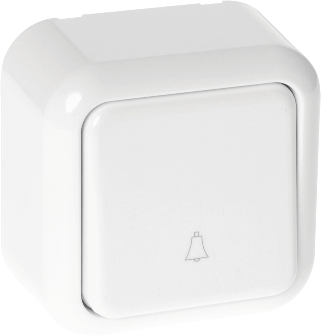 Pulsador timbre Ancient blanco 6x6x3 cm, Fabrilamp MEH3-A111MBR – pulsador de interior en policarbonato para uso doméstico y ferretería.
