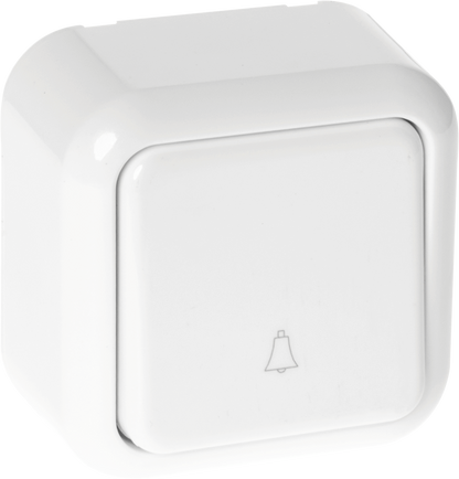 Pulsador timbre Ancient blanco 6x6x3 cm, Fabrilamp MEH3-A111MBR – pulsador de interior en policarbonato para uso doméstico y ferretería.