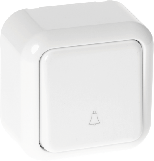 Pulsador timbre Ancient blanco 6x6x3 cm, Fabrilamp MEH3-A111MBR – pulsador de interior en policarbonato para uso doméstico y ferretería.
