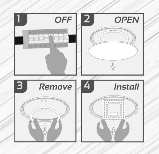 Instalacion del Kit Módulo LED Universal PB0045-72W de PB Lighting, 72W CCT (3000K-6000K), Ø37cm, con driver e imanes para reemplazo.

