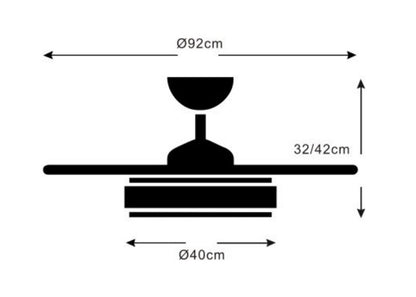 Medidas Ventilador de techo Isabella-S de PB Lighting (Ø92cm) en color Cuero (Oro envejecido), con luz LED CCT, app Fan Lamp Pro y mando - Ref PB80313.

