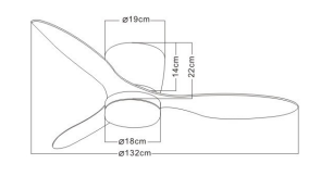 Medidas Ventilador con Luz Emily-XXL de Pb Lighting (Emily XXL) en color Blanco, tamaño grande 132cm con 3 aspas y luz CCT - Ref PB80250.

